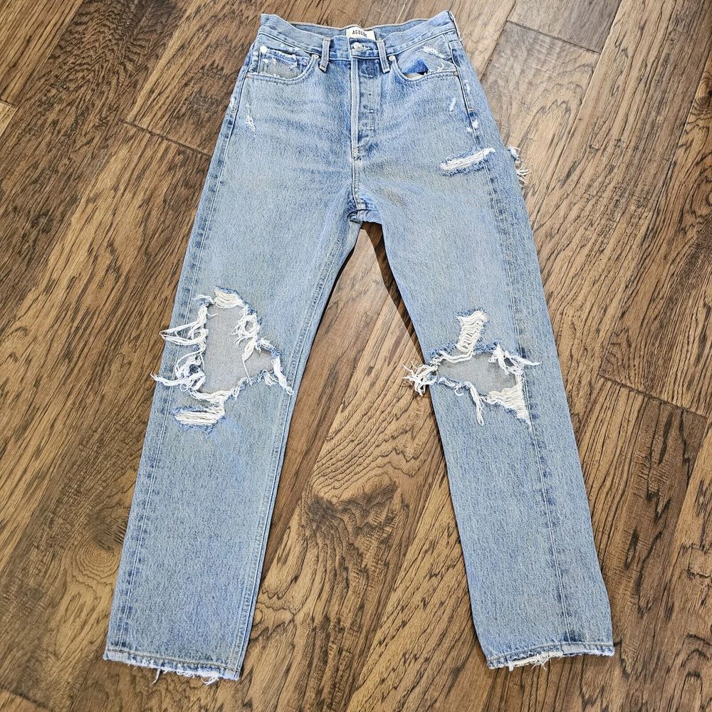 AGOLDE 90’s Jean Mid Rise Distressed Straight Loose Women’s Sz 23 Button Fly USA - Picture 6 of 8
